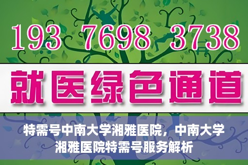 特需号中南大学湘雅医院，中南大学湘雅医院特需号服务解析