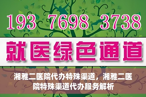 湘雅二医院代办特殊渠道，湘雅二医院特殊渠道代办服务解析